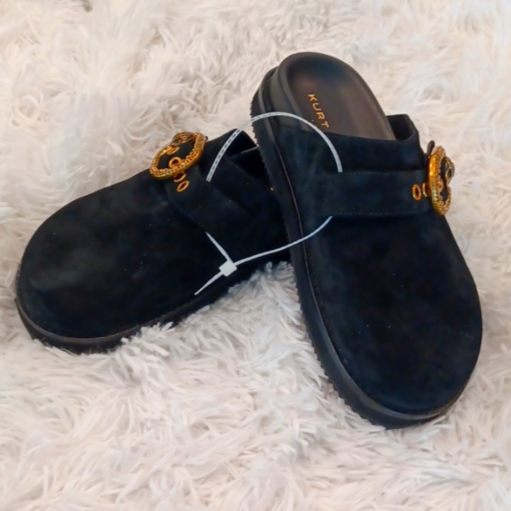Kurt Geiger London Mayfair Crystal Embellished Eagle Head Buckle Mules Black - Picture 6 of 11